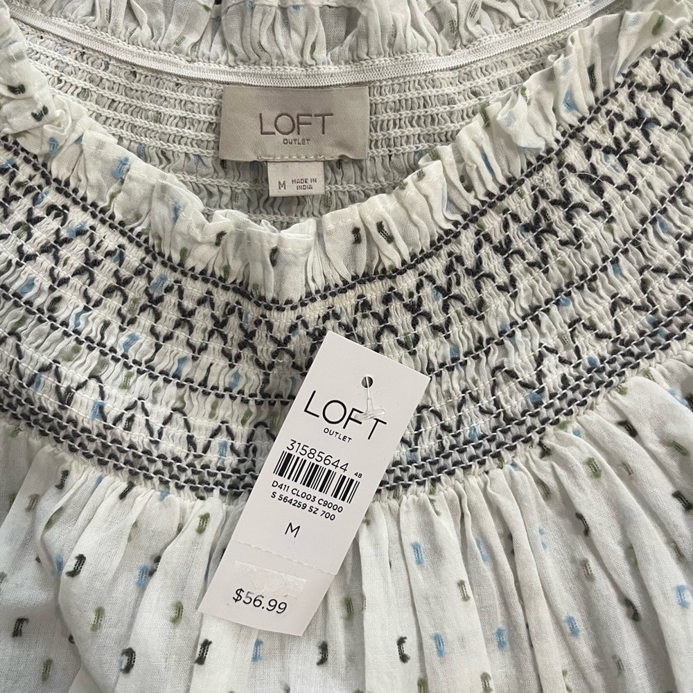 Loft White Smocked Peasant Top - Picture 4 of 4